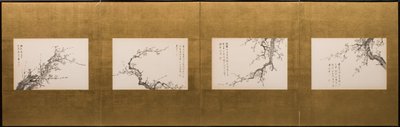 Prunusblomster, foldeskærm, Edo-perioden 1844 (blæk på papir) (se også 752778-82) af Yamamoto Baiitsu