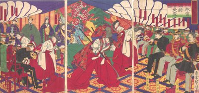 Kommandører, der modtager kejserens drikkebægre, 1886 Meiji 19. af Yamazaki Toshinobu