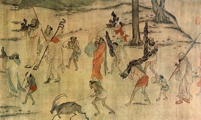 Vassal bringer deres hyldest til Tang-hoffet, ca. 600-673 (blæk og farve på silke) af Yan Liben (attr. to)