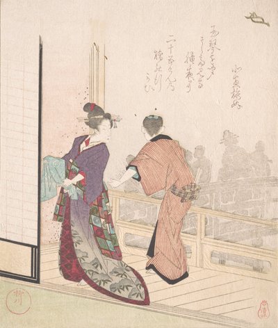 Scene på verandaen til et tehus, 1700-1900-tallet. af Yanagawa Shigenobu