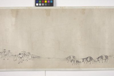 Et hundrede æsler, der transporterer korn, håndrulle, ca. 1700 (blæk på papir) af Ye Yin