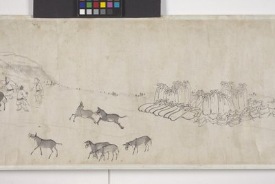 Et hundrede æsler, der transporterer korn, håndrulle, ca. 1700 (blæk på papir) af Ye Yin