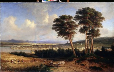 Udsigt over Irkutsk (Sibirien, Rusland). (Udsigt over Irkutsk). Maleri af Yegor Yegorovich Meier (1822-1867), olie på lærred af Yegor Yegorovich Meier