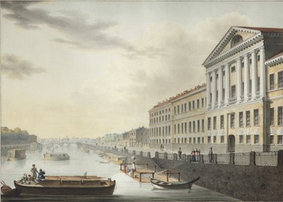 Udsigt over Fontanka-floden fra Izmailovsky-broen, 1820-1823 af Yermolai Ivanovich Yesakov