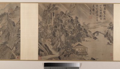 Landskaber (otte albumblade monteret som en håndrulle; blæk og farve på silke) af Yin Tang