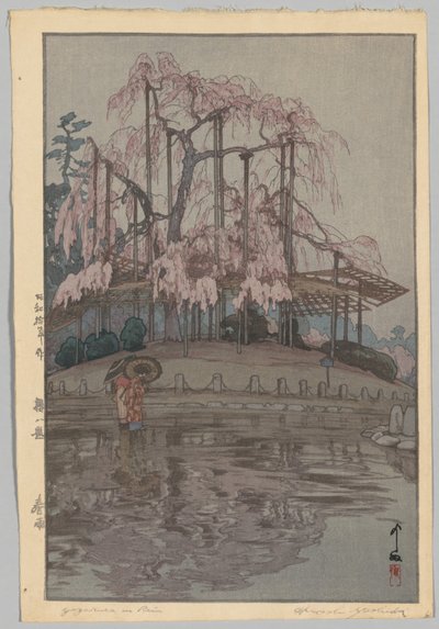 Otte scener med kirsebærblomstring: forårsregn (Sakura kan ikke lide: Harusame) af Yoshida Hiroshi