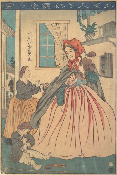 En fremmed nyder sine børn, 1860 10. måned. af Yoshikazu