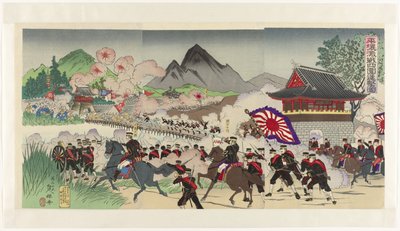 Firesidet angreb på Pyongyang Heijô gekisen shii shingeki zu (titel på objekt) af Yôshû Nobuyasu