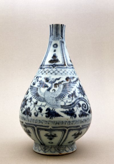 Blå og hvid vase, Yuan-dynastiet (1206-1368) (keramik) af Yuan Dynasty Chinese School