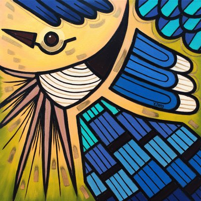 Backyard bird Blue jay, 2023 (olie på lærredspanel) af Yue Zeng