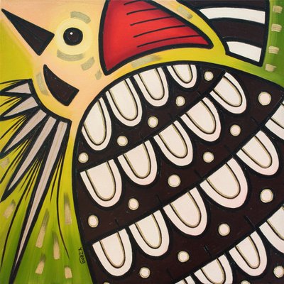 Backyard birds Woodpecker, 2023 (olie på lærred) af Yue Zeng
