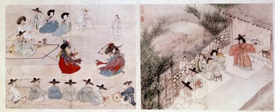 Art coreen: Kvinders kampscene i dagligdagen. Tryk af Sin Yun Bok (eller Hyewon lavede i 1758). 18. eller 19. århundrede. Hyung Pil Chun Collection af Yun bok Sin