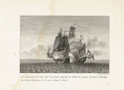 Jan Bart verovert een Hollands fregat bij Texel, 1675 I begyndelsen af ​​året 1675 kommanderer Jean-Bart en Galiote på 2 kanoner: han gik ombord på en hollandsk fregat på 18 kanoner foran Texel (titel på objekt) Samling af Jean-B