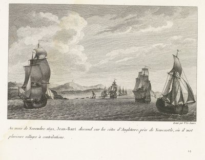 Jan Bart voor de engelske kyst ved Newcastle, 1692 I november 1692 går Jean-Bart ned på Englands kyster nær Newcastle, hvor han sætter flere landsbyer til bidrag (titel på objekt) Samling af kampene af Jean-Bart, fløjchef så af Yves Marie Le Gouaz