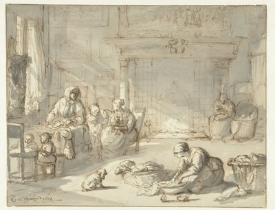 Interiør i et hus med kvinder og børn af Zacharias Blijhooft