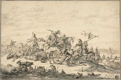 Kampscene med ryttere af Zacharias Blyhooft