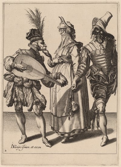 Et par tiltalt af en lutspiller af Zacharias Dolendo after Jacques de Gheyn II