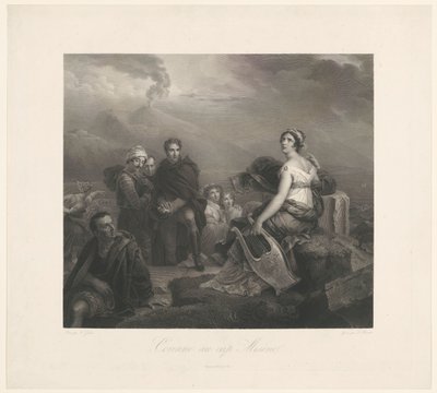 Corinne med et spil ved Capo Miseno Corinne au cap Misenel (titel på objekt) af Zachée Prévost