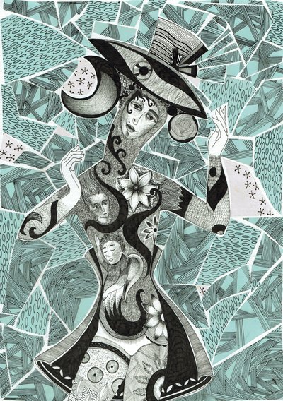 Mood, 2017 (blæk, collage på papir) af Sabina Nedelcheva Williams