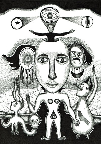 Ritual, 2018 (blæktegning på papir) af Sabina Nedelcheva Williams