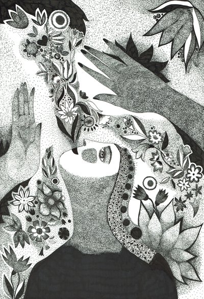 Soul Flowers, 2019 (blæktegning på papir) af Sabina Nedelcheva Williams