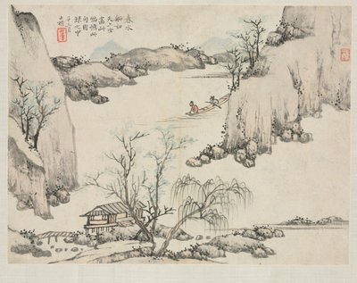 Landscape Album in Various Styles: Boating in Spring Water, 1684. af Zha Shibiao