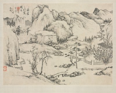 Landskabsalbum i forskellige stilarter: Scenery of Mt. Changbai efter Huang Gongwang, 1684. af Zha Shibiao