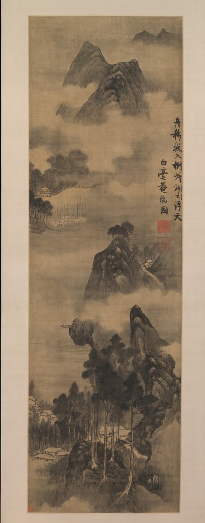 Bjerge langs flodbredderne, begyndelsen af det 17. århundrede. af Zhang Ruitu
