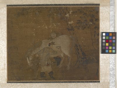 Grooms Combing White Horse (farver på silke) af Zhao Mengfu Chao Meng Fu or