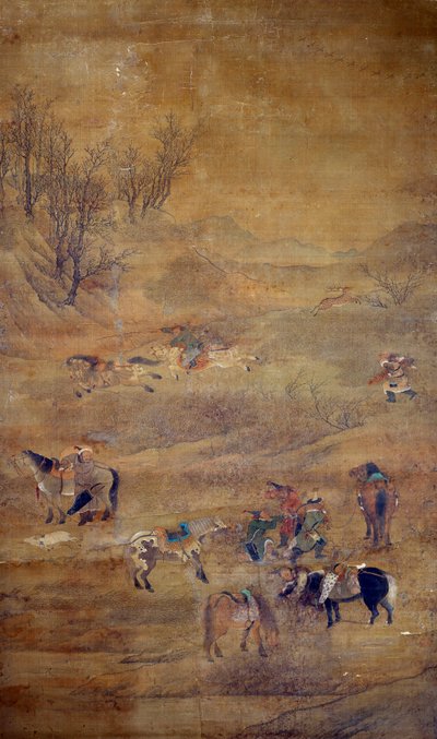 Mongolian rider chasing a horse. Silk Painting by Fou Tchao Mongdani af Zhao Mengfu Chao Meng Fu or