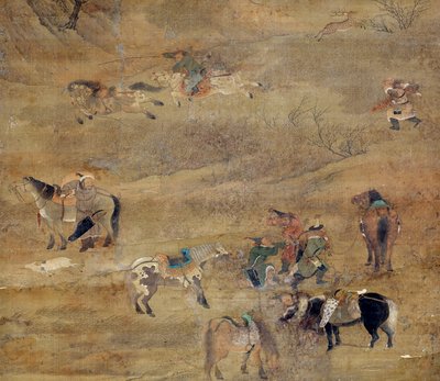 Mongolsk rytter jagter en hest. Detalje. Silkemaleri af Fou Tchao Mong (1254-1322). Yuan-dynastiet (1206-1368 e.Kr.) Paris, Guimet-museet, Nationalmuseet for asiatisk kunst af Zhao Mengfu Chao Meng Fu or