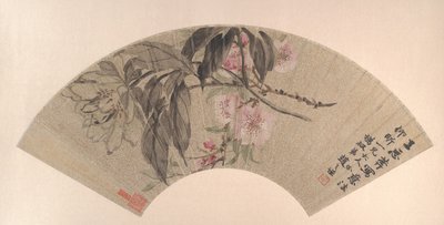 Ferskenblomster og pæon, ca. 1860. af Zhao Zhiqian
