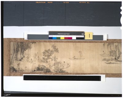 Fiskernes liv langs floden, 1700-tallet (blæk og farve på silke, håndrulle) af Zhou Shanguan