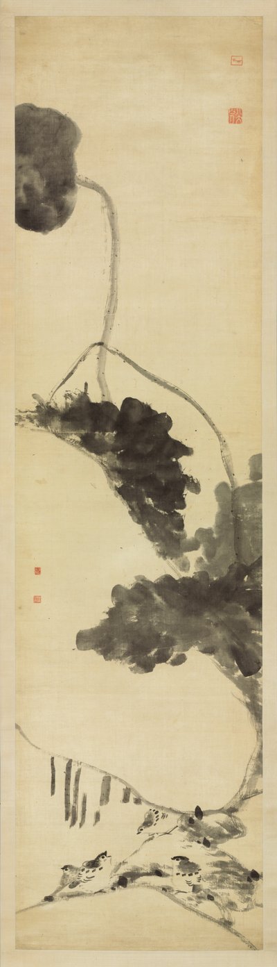 Fugle og ænder (blæk på satin) af Zhu da Bada Shanren