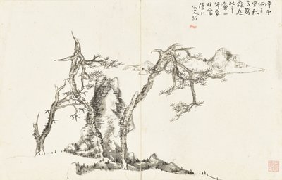 Landskaber og blomster, album med seks blade af Zhu da Bada Shanren