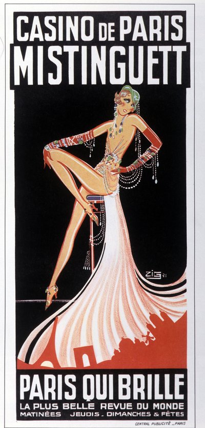 Plakat af Mistinguett (Mistinguette) på Casino de Paris af Zig. 1931.DR af Zig