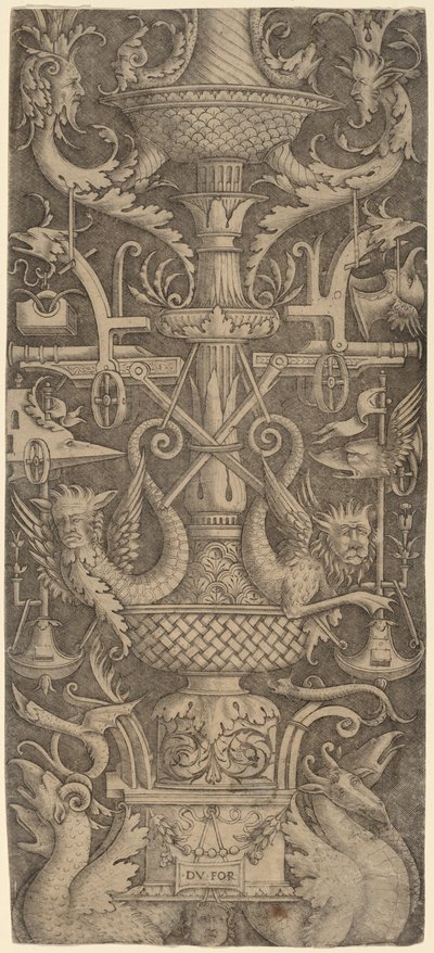 Ornamentpanel med drager, masker og krigsinstrumenter, ca. 1505. af Zoan Andrea