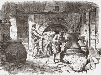 Et romersk bageri, Pompeji, Italien. af . .