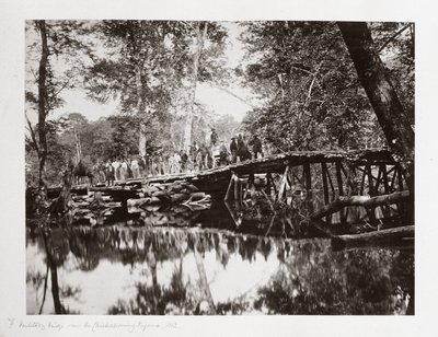 En militærbro over Chickahominy, Virginia, USA, ca 1862 af Ferdinand Georg Waldmuller