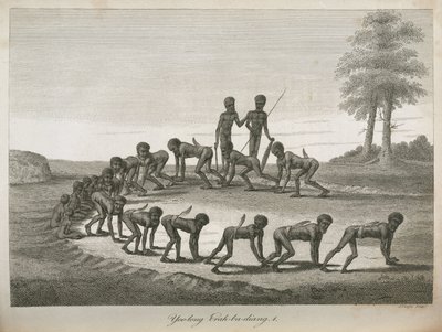 Aboriginale mænd, der imiterer hunde, Australien af Frederick (attr. to) Barnard