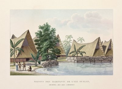 Arkitekturhuse på Oualan, Caroline Islands af Frederick (attr. to) Barnard