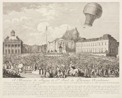 Bestigning af en Montgolfier-ballon i Versailles af Frederick (attr. to) Barnard