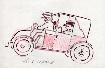 Bil med chauffør. omkring 1910 (tegning) af . .