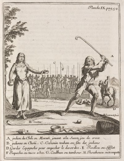 Chilensk indianer, der spiller en form for hockey af Frederick (attr. to) Barnard