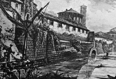 Cloaca Maxima (gammelt kloaksystem) og Vesta eller Hercules Victors tempel, gravering af Giovanni Battista Piranesi (1720-1778), Italien af William Walcutt