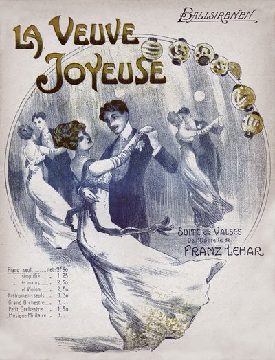 Par danser vals Ballsirenen. omkring 1910 (illustration) af . .