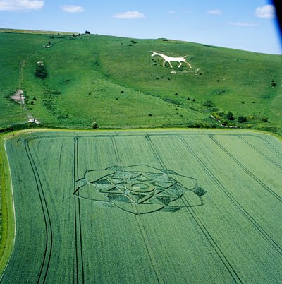 Korncirkel i hvedemark, Milk Hill, Alton Priors, Vale of Pewsey, Wiltshire af Ferdinand Georg Waldmuller