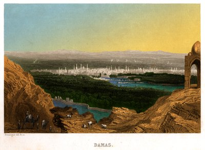 Damaskus i Syrien, omkring 1850 (gravering) af . .