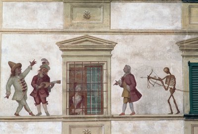 Dødedansen, fresco, Milesi house, Cassiglio, Lombardiet, Italien af Georg Carl Heinrich Dollmann