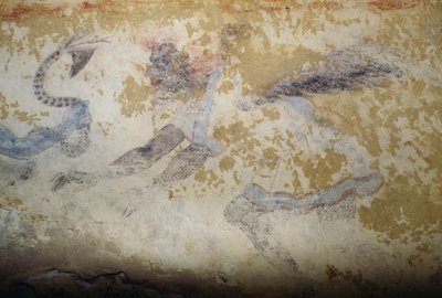 Dæmon, fresco, Tomb of Blue Demons, Necropolis of Tarquinia (UNESCOs verdensarvsliste, 2004), Lazio, Italien, etruskisk civilisation, 5. århundrede f.Kr. (foto) af Georg Carl Heinrich Dollmann
